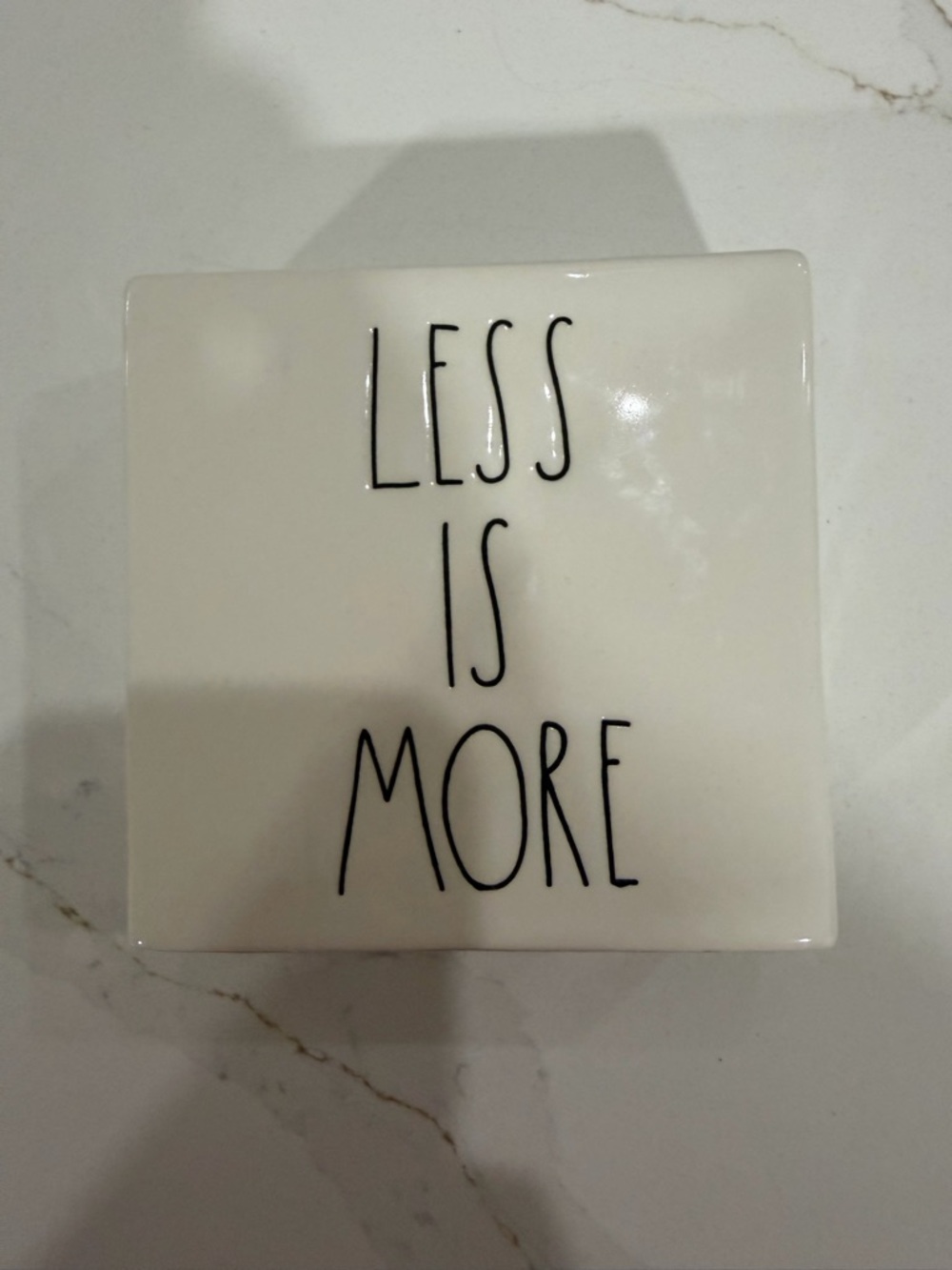Rae Dunn Ceramic Square  "Less Is More" - White